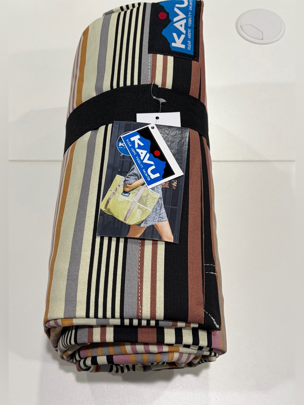 Kavu Swag Cotton Blanket 52x68" Brown Stripe NWT Teal Brown Cotton Canvas